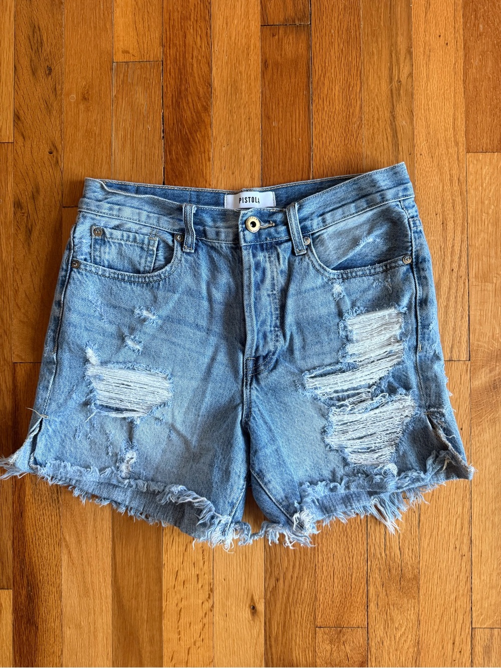 pistola Light Blue Distressed Denim Jean Shorts